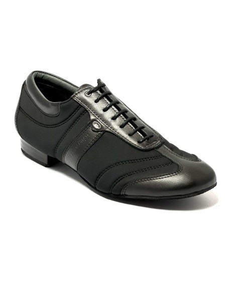 Scarpa da ballo uomo latino americano ballo da sala liscio tango argentino memory pelle lycra nero suola bufalo tacco 20