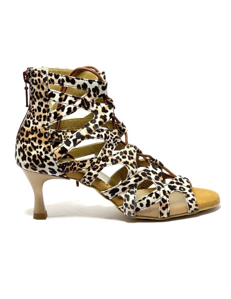 Scarpa da ballo donna latino americano ballo da sala liscio tango pelle leopardo memory suola bufalo t5acco 60 rocchetto