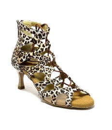 Scarpa da ballo donna latino americano ballo da sala liscio tango pelle leopardo memory suola bufalo tacco 60 rocchetto