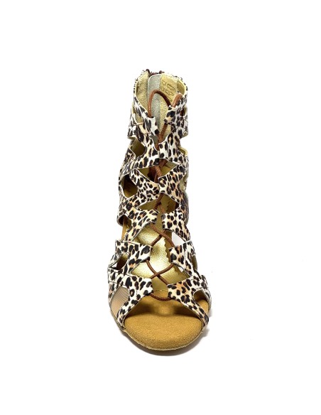Scarpa da ballo donna latino americano ballo da sala liscio tango pelle leopardo memory suola bufalo t5acco 60 rocchetto