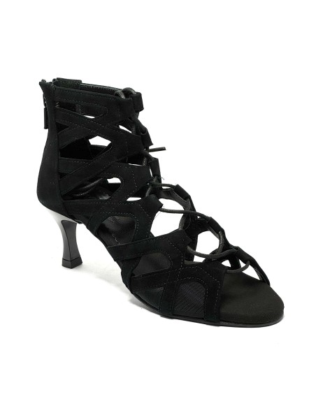 Scarpa da ballo donna latino americano salsa bachata kizomba ballo da sala tango nabuk nero suola bufalo tacco 60 rocchetto