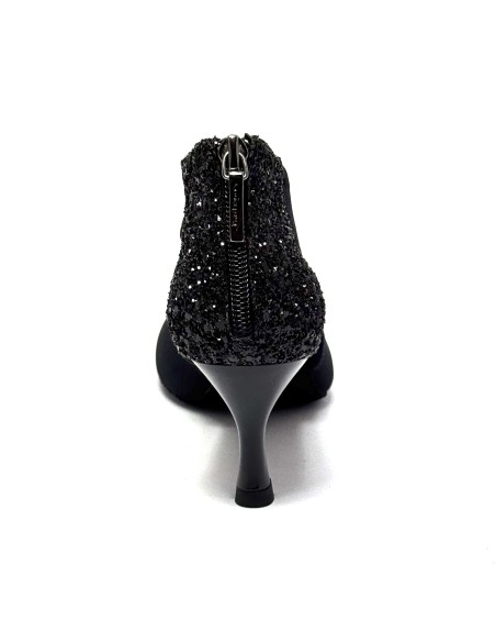 Scarpa da ballo donna latino americano salsa bachata ballo da sala liscio tango neoprene glitter nero suola bufalo tacco 60