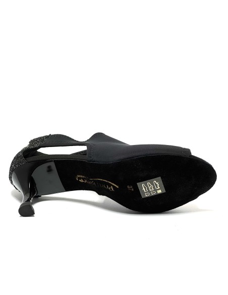 Scarpa da ballo donna latino americano salsa bachata ballo da sala liscio tango neoprene glitter nero suola bufalo tacco 60