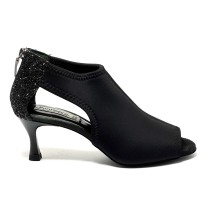 Scarpa da ballo donna latino americano salsa bachata ballo da sala liscio tango neoprene glitter nero suola bufalo tacco 60