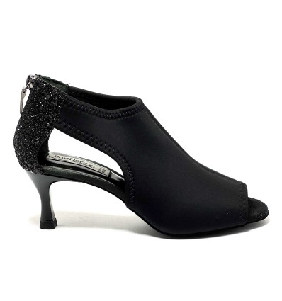 Scarpa da ballo donna latino americano salsa bachata ballo da sala liscio tango neoprene glitter nero suola bufalo tacco 60