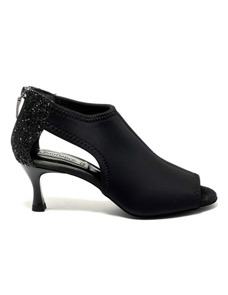 Scarpa da ballo donna latino americano salsa bachata ballo da sala liscio tango neoprene glitter nero suola bufalo tacco 60