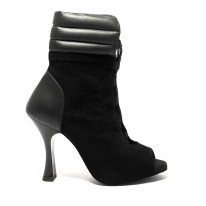 Stivaletto da ballo donna  latino americano salsa bachata ballo da sala liscio tango nabuk pelle nero suola bufalo tacco 90