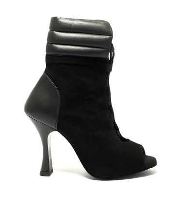 Stivaletto da ballo donna  latino americano salsa bachata ballo da sala liscio tango nabuk pelle nero suola bufalo tacco 90