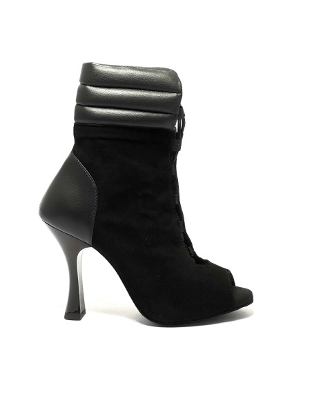 Stivaletto da ballo donna  latino americano salsa bachata ballo da sala liscio tango nabuk pelle nero suola bufalo tacco 90