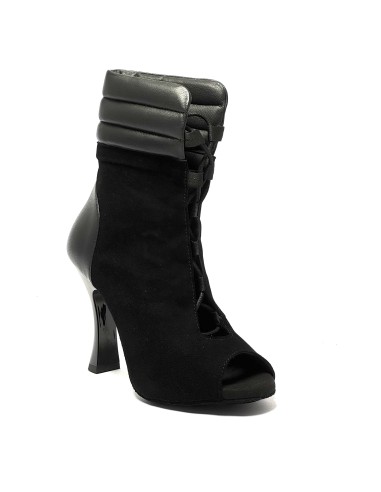 Stivaletto da ballo donna  latino americano salsa bachata ballo da sala liscio tango nabuk pelle nero suola bufalo tacco 90