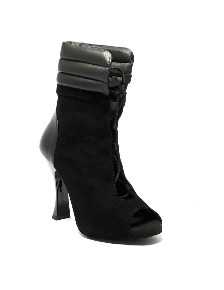 Stivaletto da ballo donna  latino americano salsa bachata ballo da sala liscio tango nabuk pelle nero suola bufalo tacco 90