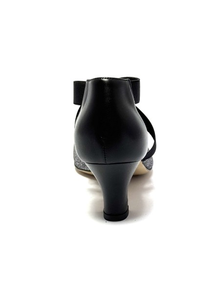 Scarpa da ballo donna ballo da sala liscio latino tango glitter canna di fucile pelle nero elastici suola cuoio tacco 50