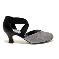Scarpa da ballo donna ballo da sala liscio latino tango glitter canna di fucile pelle nero elastici suola cuoio tacco 50