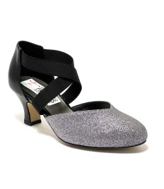 Scarpa da ballo donna ballo da sala liscio latino tango glitter canna di fucile pelle nero elastici suola cuoio tacco 50
