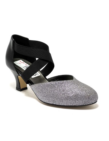 Scarpa da ballo donna ballo da sala liscio latino tango glitter canna di fucile pelle nero elastici suola cuoio tacco 50