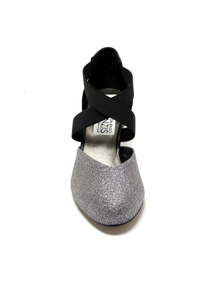 Scarpa da ballo donna ballo da sala liscio latino tango glitter canna di fucile pelle nero elastici suola cuoio tacco 50