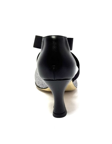 Scarpa da ballo donna ballo da sala liscio latino tango glitter canna di fucile pelle nero elastici suola cuoio tacco 70