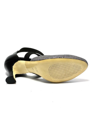 Scarpa da ballo donna ballo da sala liscio latino tango glitter canna di fucile pelle nero elastici suola cuoio tacco 70