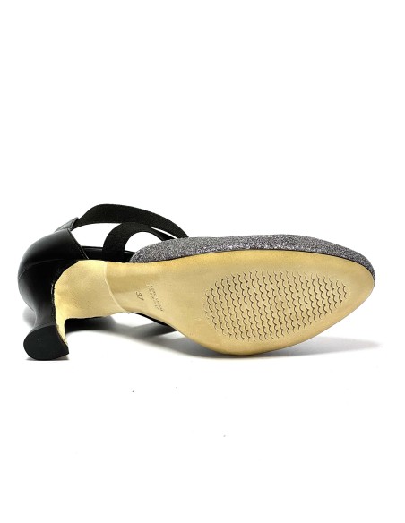 Scarpa da ballo donna ballo da sala liscio latino tango glitter canna di fucile pelle nero elastici suola cuoio tacco 70
