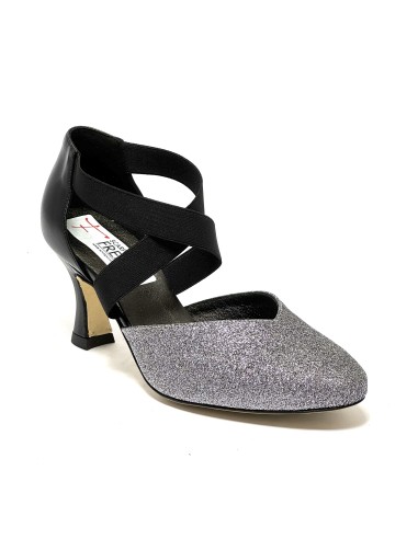 Scarpa da ballo donna ballo da sala liscio latino tango glitter canna di fucile pelle nero elastici suola cuoio tacco 70