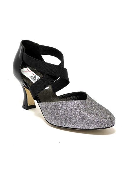 Scarpa da ballo donna ballo da sala liscio latino tango glitter canna di fucile pelle nero elastici suola cuoio tacco 70
