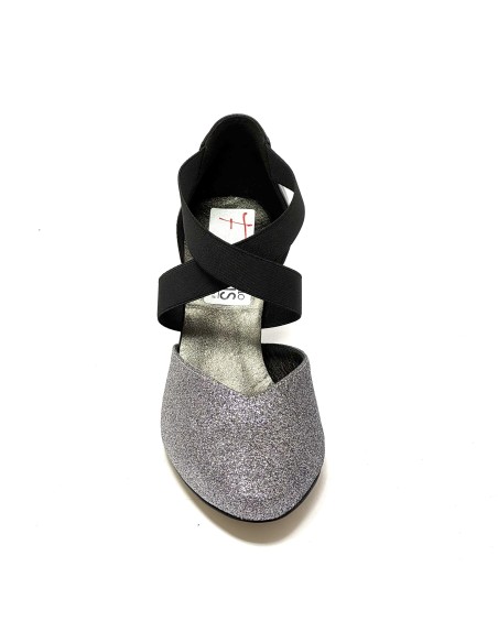 Scarpa da ballo donna ballo da sala liscio latino tango glitter canna di fucile pelle nero elastici suola cuoio tacco 70
