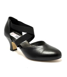Scarpa da ballo donna ballo da sala liscio latino tango pelle nero elastici suola cuoio pomiciato tacco 50