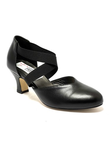 Scarpa da ballo donna ballo da sala liscio latino tango pelle nero elastici suola cuoio pomiciato tacco 50