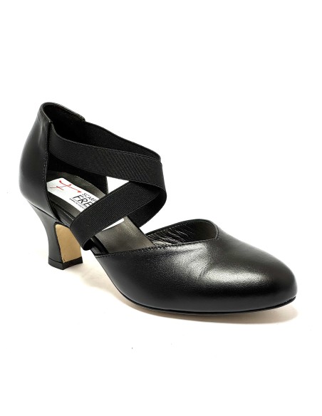 Scarpa da ballo donna ballo da sala liscio latino tango pelle nero elastici suola cuoio pomiciato tacco 50