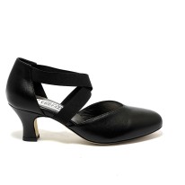 Scarpa da ballo donna ballo da sala liscio latino tango pelle nero elastici suola cuoio pomiciato tacco 50