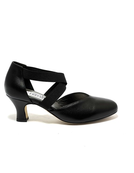 Scarpa da ballo donna ballo da sala liscio latino tango pelle nero elastici suola cuoio pomiciato tacco 50