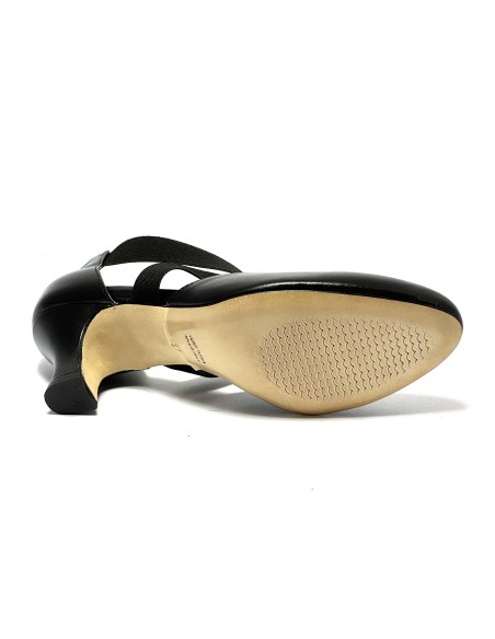 Scarpa da ballo donna ballo da sala liscio latino tango pelle nero elastici suola cuoio pomiciato tacco 50