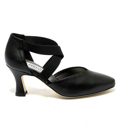 Scarpa da ballo donna ballo da sala liscio latino tango pelle nera elastici suola cuoio pomiciato tacco 70 rocchetto