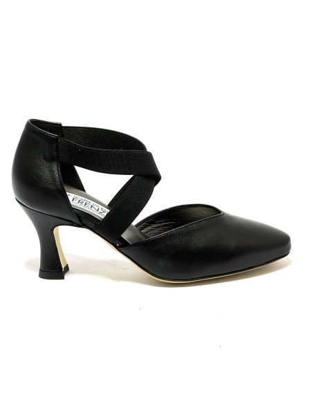 Scarpa da ballo donna ballo da sala liscio latino tango pelle nera elastici suola cuoio pomiciato tacco 70 rocchetto
