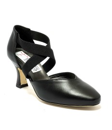 Scarpa da ballo donna ballo da sala liscio latino tango pelle nera elastici suola cuoio pomiciato tacco 70 rocchetto