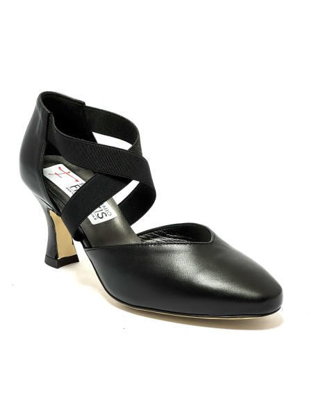 Scarpa da ballo donna ballo da sala liscio latino tango pelle nera elastici suola cuoio pomiciato tacco 70 rocchetto