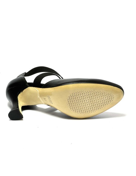 Scarpa da ballo donna ballo da sala liscio latino tango pelle nera elastici suola cuoio pomiciato tacco 70 rocchetto