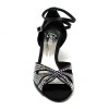 Scarpa da ballo donna latino raso nero tutta strass suola cuoio tacco 60 