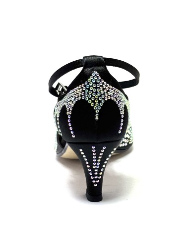 Scarpa da ballo donna latino raso nero tutta strass suola cuoio tacco 60 