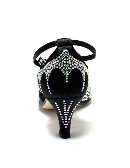 Scarpa da ballo donna latino raso nero tutta strass suola cuoio tacco 60 