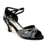 Scarpa da ballo donna latino raso nero tutta strass suola cuoio tacco 60 