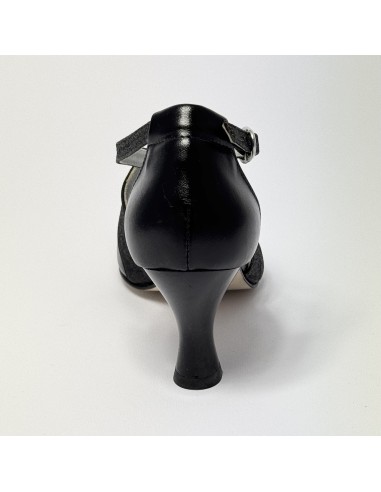 Scarpa da ballo donna ballo da sala liscio standard pelle glitter nero suola cuoio tacco 70 rocchetto