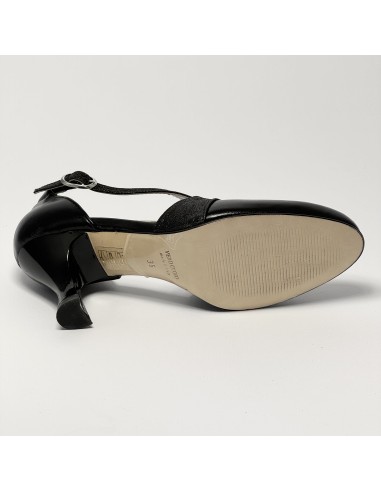 Scarpa da ballo donna ballo da sala liscio standard pelle glitter nero suola cuoio tacco 70 rocchetto