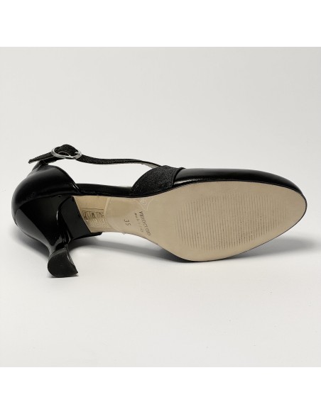 Scarpa da ballo donna ballo da sala liscio standard pelle glitter nero suola cuoio tacco 70 rocchetto