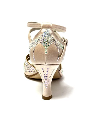 Scarpa da ballo donna latino americano ballo da sala liscio tango raso cipria strass boreali suola cuoio tacco 70 rocchetto