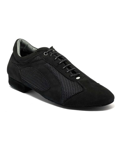 Scarpa da ballo uomo latino americano ballo da sala liscio tango nabuk tessuto traspirante nero suola bufalo tacco 20