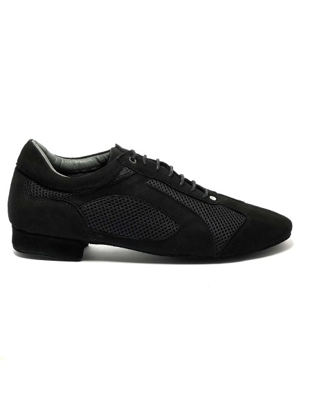 Scarpa da ballo uomo latino americano ballo da sala liscio tango nabuk tessuto traspirante nero suola bufalo tacco 20
