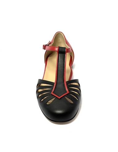 Scarpa da ballo donna ballo da sala liscio boogie woogie swing lindy hop pelle nero rosso memory suola cuoio pomiciato tacco 10