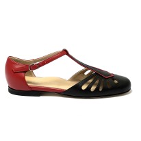 Scarpa da ballo donna ballo da sala liscio boogie woogie swing lindy hop pelle nero rosso memory suola cuoio pomiciato tacco 10