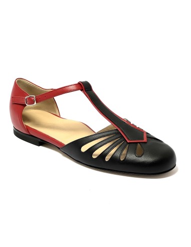 Scarpa da ballo donna ballo da sala liscio boogie woogie swing lindy hop pelle nero rosso memory suola cuoio pomiciato tacco 10